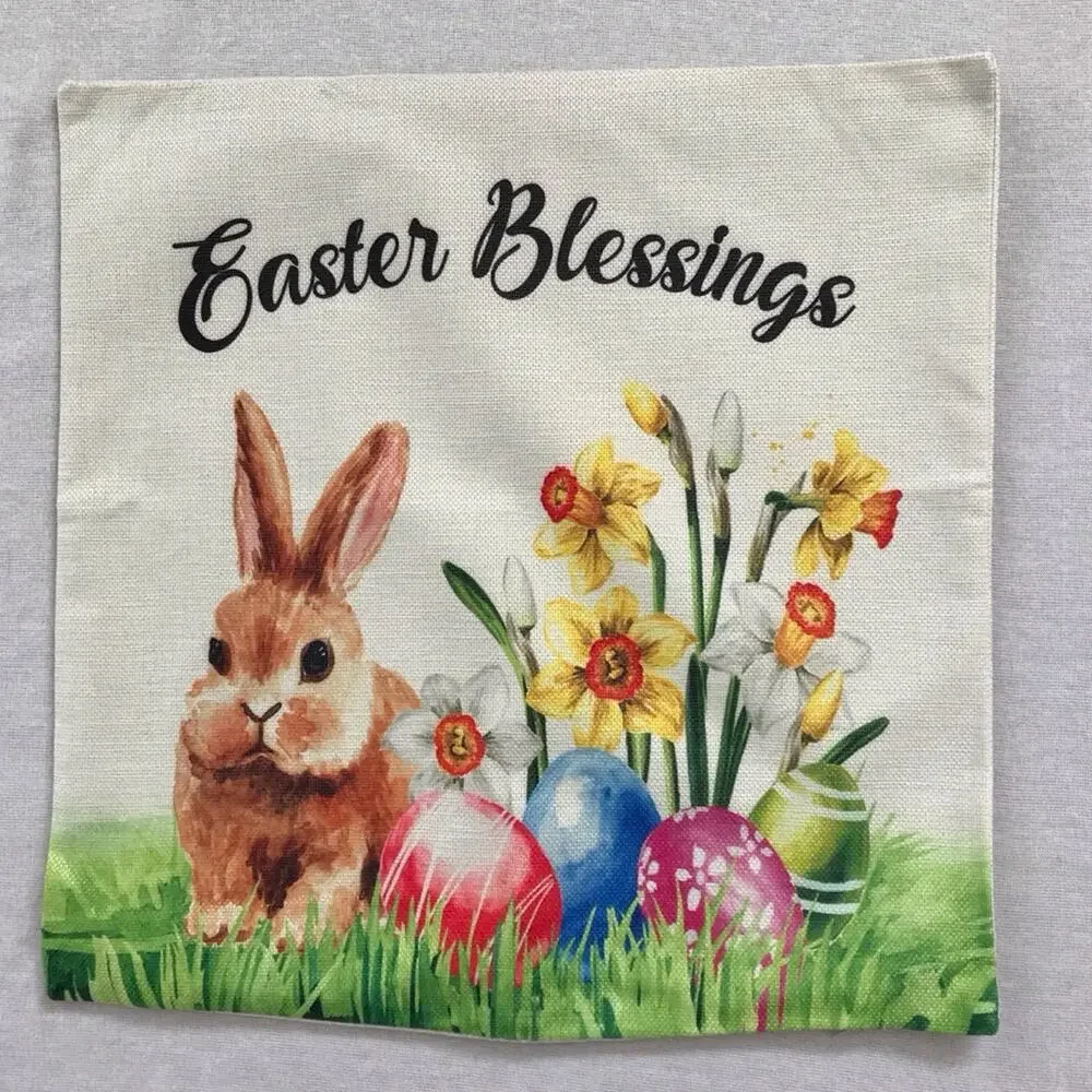 Easter Bunny & Chicks NWT 4 Decorative Pillow Cases Spring Farmhouse Floral Deco